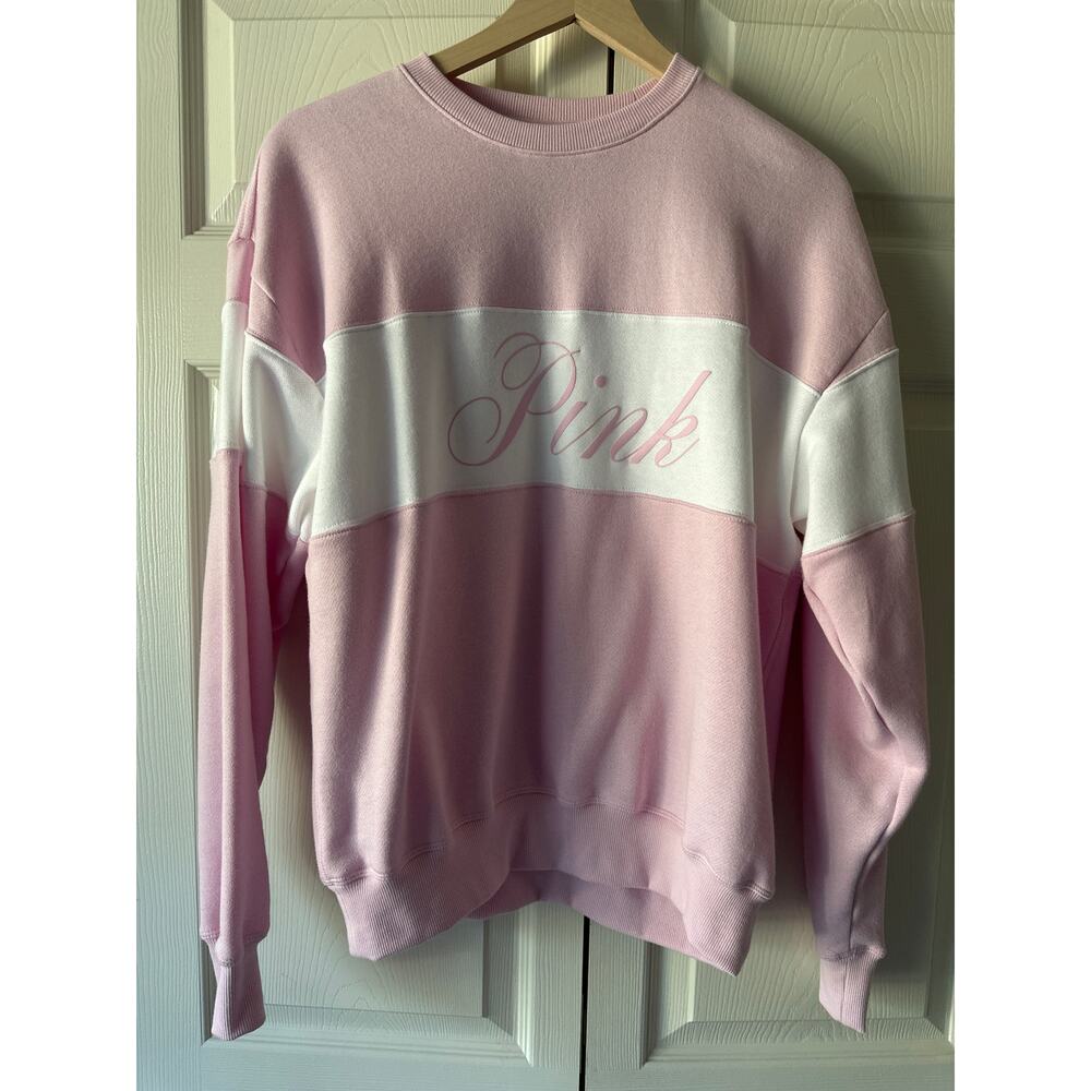NWOT - Victoria’s Secret PINK Varsity Sweatshirt in Baby Pink w/Logo - Small